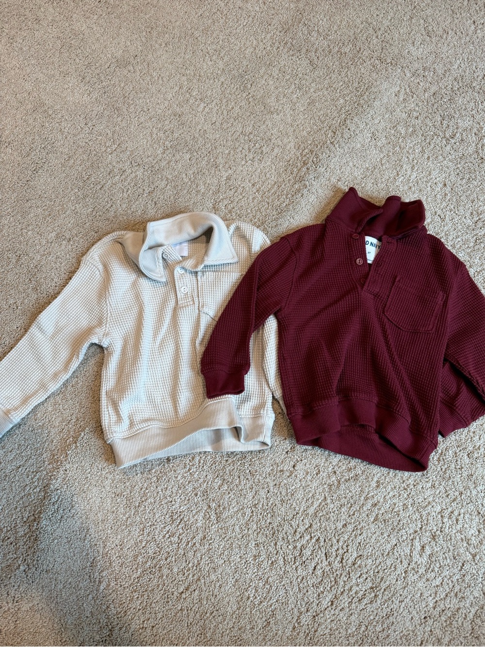 Old Navy Kids Waffle Pullover Sweatshirts - Cream & Burgundy
